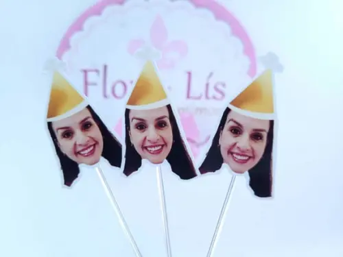 Topper de Doces Rostinho Adulto com Foto Bege e Dourado