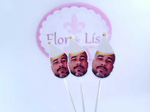 Topper de Doces Rostinho com Foto Bege e Dourado