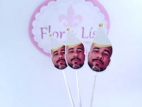 Topper de Doces Rostinho com Foto Bege e Dourado