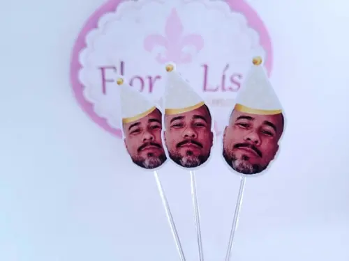Topper de Doces Rostinho com Foto Bege e Dourado