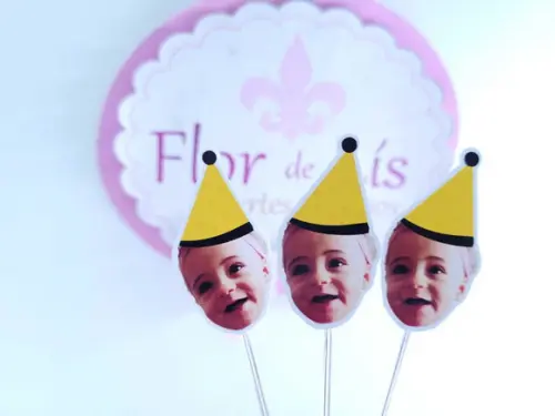 Topper de Doces Rostinho Amarelo com Foto do Bebê
