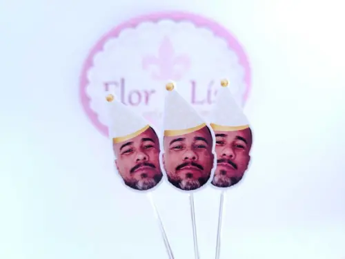Topper de Doces Rostinho com Foto Bege e Dourado