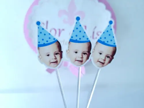 Topper de Doces Rostinho do Bebê com Foto Azul