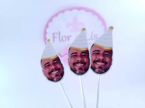 Topper de Doces Rostinho com Foto Bege e Dourado