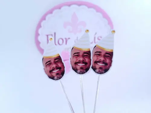 Topper de Doces Rostinho com Foto Bege e Dourado