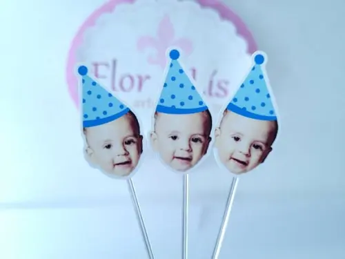 Topper de Doces Rostinho do Bebê com Foto Azul