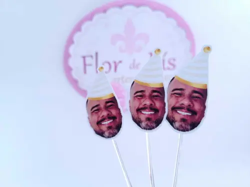 Topper de Doces Rostinho com Foto Bege e Dourado