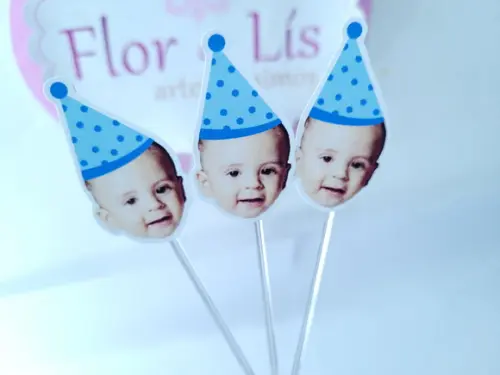 Topper de Doces Rostinho do Bebê com Foto Azul
