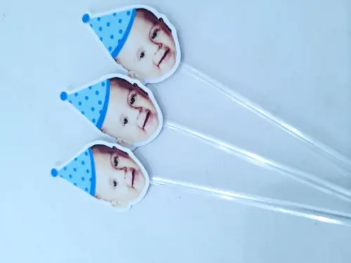 Topper de Doces Rostinho do Bebê com Foto Azul