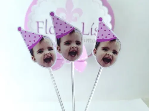 Topper de Doces Rosto do Bebê com Foto e Chapéu