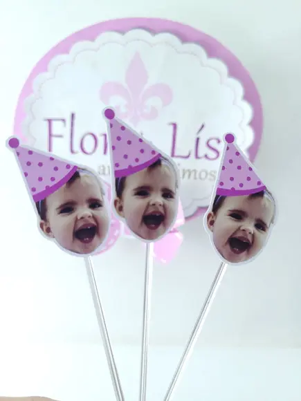 Topper de Doces Rosto do Bebê com Foto e Chapéu