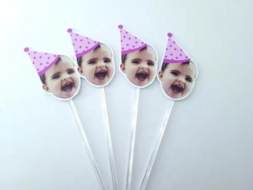 Topper de Doces Rosto do Bebê com Foto e Chapéu