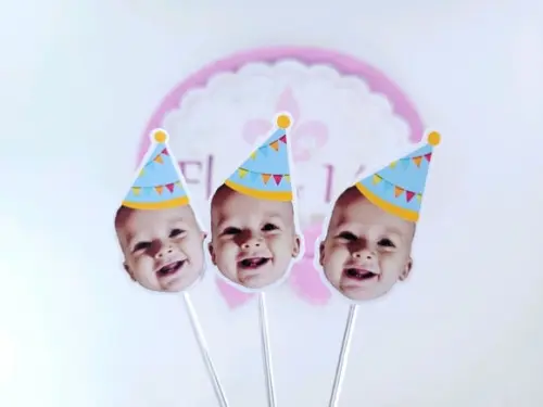 Topper de Docinho Festa Junina Rostinho do Bebê Chapéu