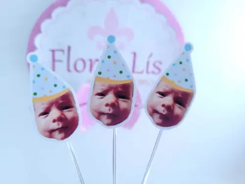 Topper de Docinho Festa das Cores com Foto e Chapeuzinho