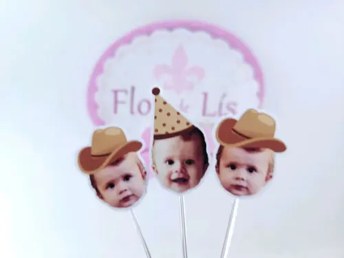 Topper de Docinho Rostinho Boiadeiro Cowboy com Foto