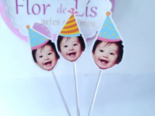Topper de Docinho Rostinho do Bebê com Foto Carnaval Cores