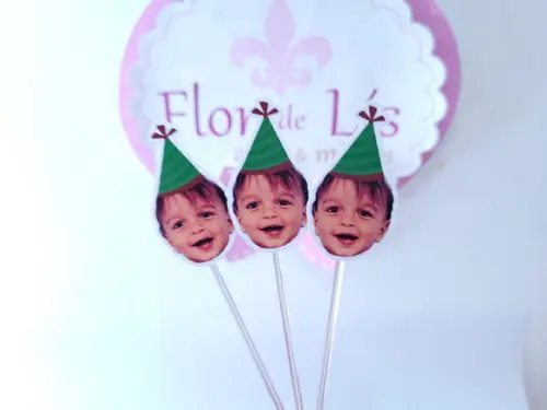 Topper de Docinho Rostinho do Bebê com Foto Festa Safari