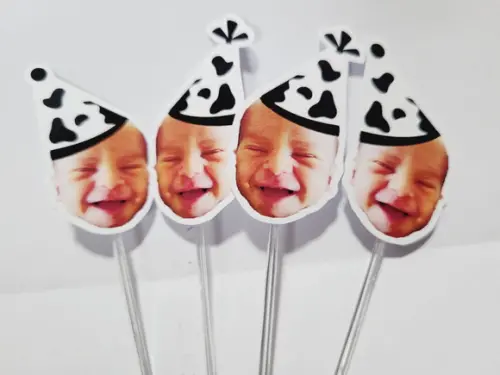 Topper de Docinho Rostinho Fazendinha com Foto e Chapeuzinho