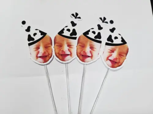 Topper de Docinho Rostinho Fazendinha com Foto e Chapeuzinho
