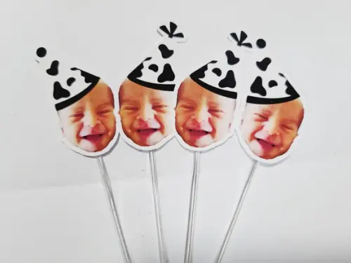 Topper de Docinho Rostinho Fazendinha com Foto e Chapeuzinho