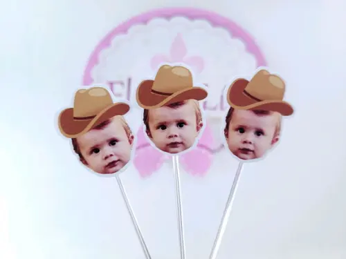 Topper de Docinho Rostinho Fazendinha Cowboy com Foto