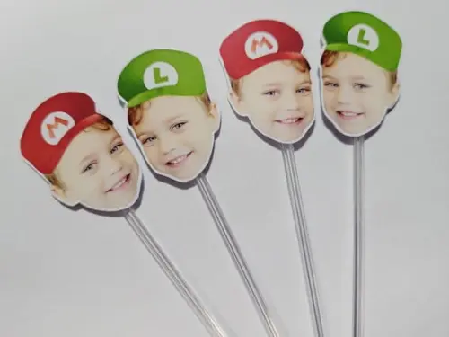 Topper de Docinho Rostinho Mario e Lu com Foto e Chapeuzinho
