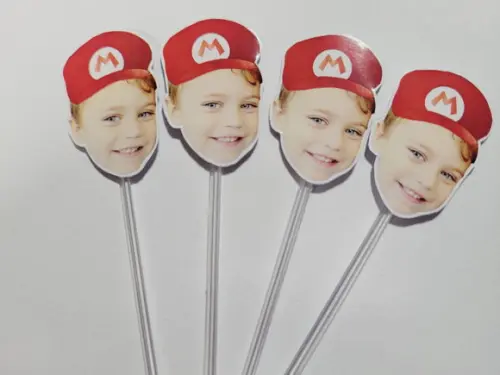 Topper de Docinho Rostinho Mario Bros com Foto e Chapeuzinho