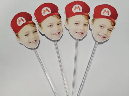 Topper de Docinho Rostinho Mario Bros com Foto e Chapeuzinho