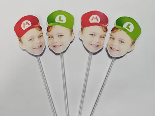 Topper de Docinho Rostinho Mario e Lu com Foto e Chapeuzinho