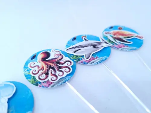 Topper Doces Animais Tubarão Fundo do Mar Realista 3d