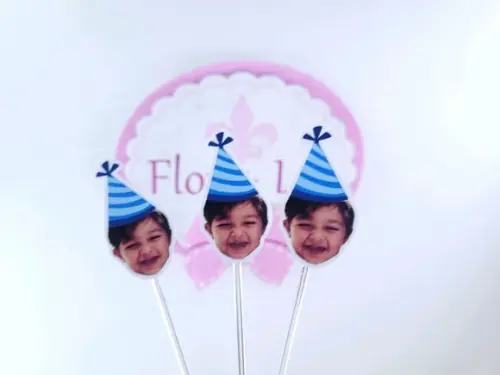 Topper para Doces Rostinho do Bebê com Foto e Chapeuzinho