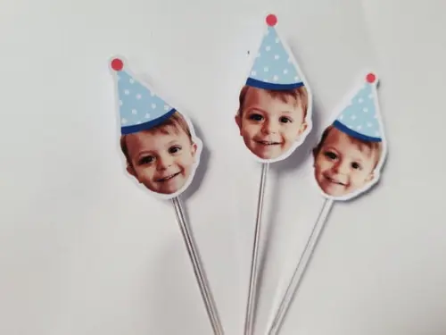 Topper para Docinho Rostinho do Bebê com Foto e Chapeuzinho
