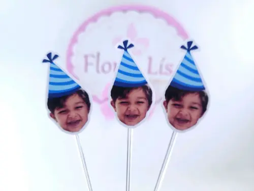 Topper para Doces Rostinho do Bebê com Foto e Chapeuzinho