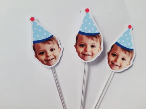 Topper para Docinho Rostinho do Bebê com Foto e Chapeuzinho