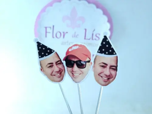 Toppers de Doce Rostinho Adulto com Foto e Chapeuzinho