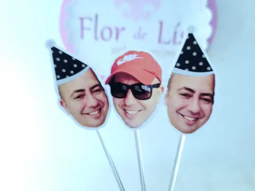 Toppers de Doce Rostinho Adulto com Foto e Chapeuzinho