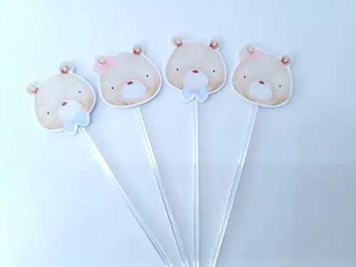 Toppers de Docinho Ursinho e Ursinha Aquarela Chá Revelação