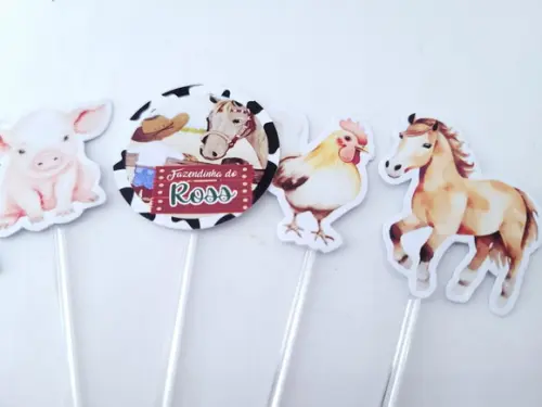 Toppers de Docinhos Animais Aquarelas Fazendinha