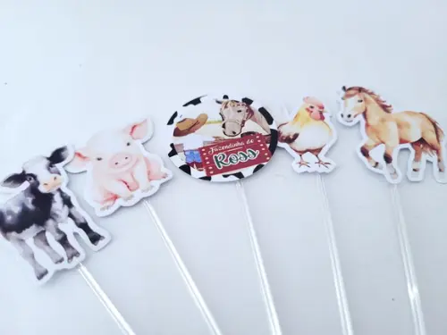 Toppers de Docinhos Animais Aquarelas Fazendinha