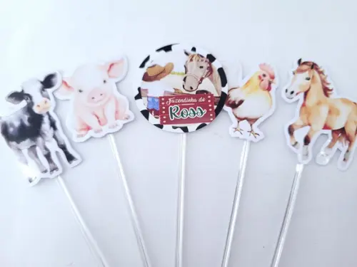Toppers de Docinhos Animais Aquarelas Fazendinha