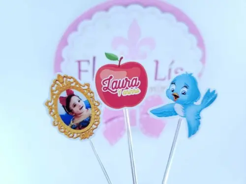 Toppers Doces Branca de Neve Espelho com Foto e Maçã