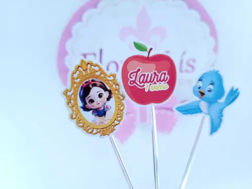 Toppers Doces Branca de Neve Espelho e Maçã Personalizado
