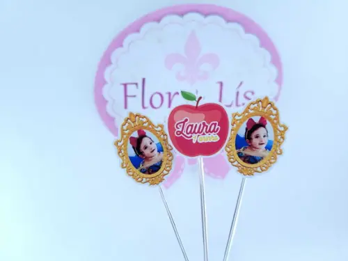 Toppers Docinhos Espelho e Macã da Branca de Neve com Foto