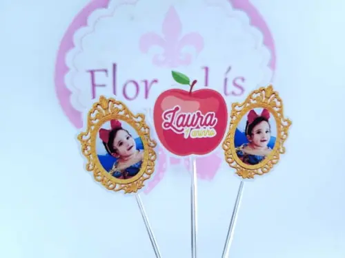 Toppers Docinhos Espelho e Macã da Branca de Neve com Foto