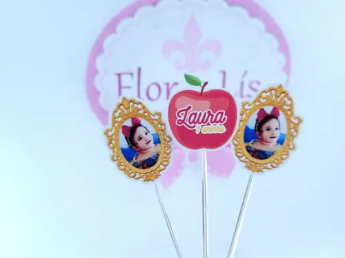 Toppers Docinhos Espelho e Macã da Branca de Neve com Foto