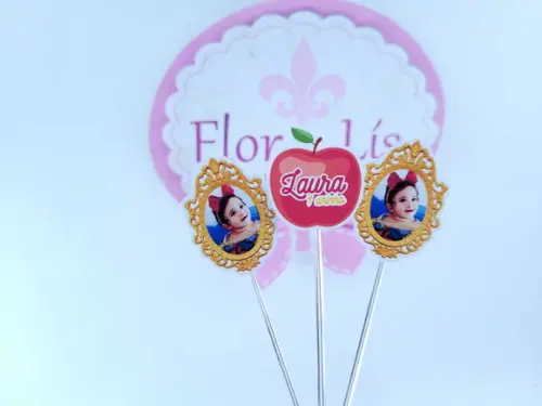 Toppers Docinhos Espelho e Macã da Branca de Neve com Foto