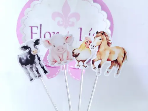 Toppers Fazendinha Animais Aquarela