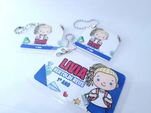 Trio Chaveiro Escolar Menina para Mochila Lancheira e Estojo