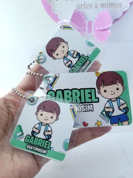 Trio Chaveiro Escolar Menino para Mochila Lancheira e Estojo