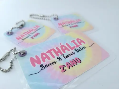 Trio Chaveiro Escolar Tie Dye para Mochila Lancheira Estojo